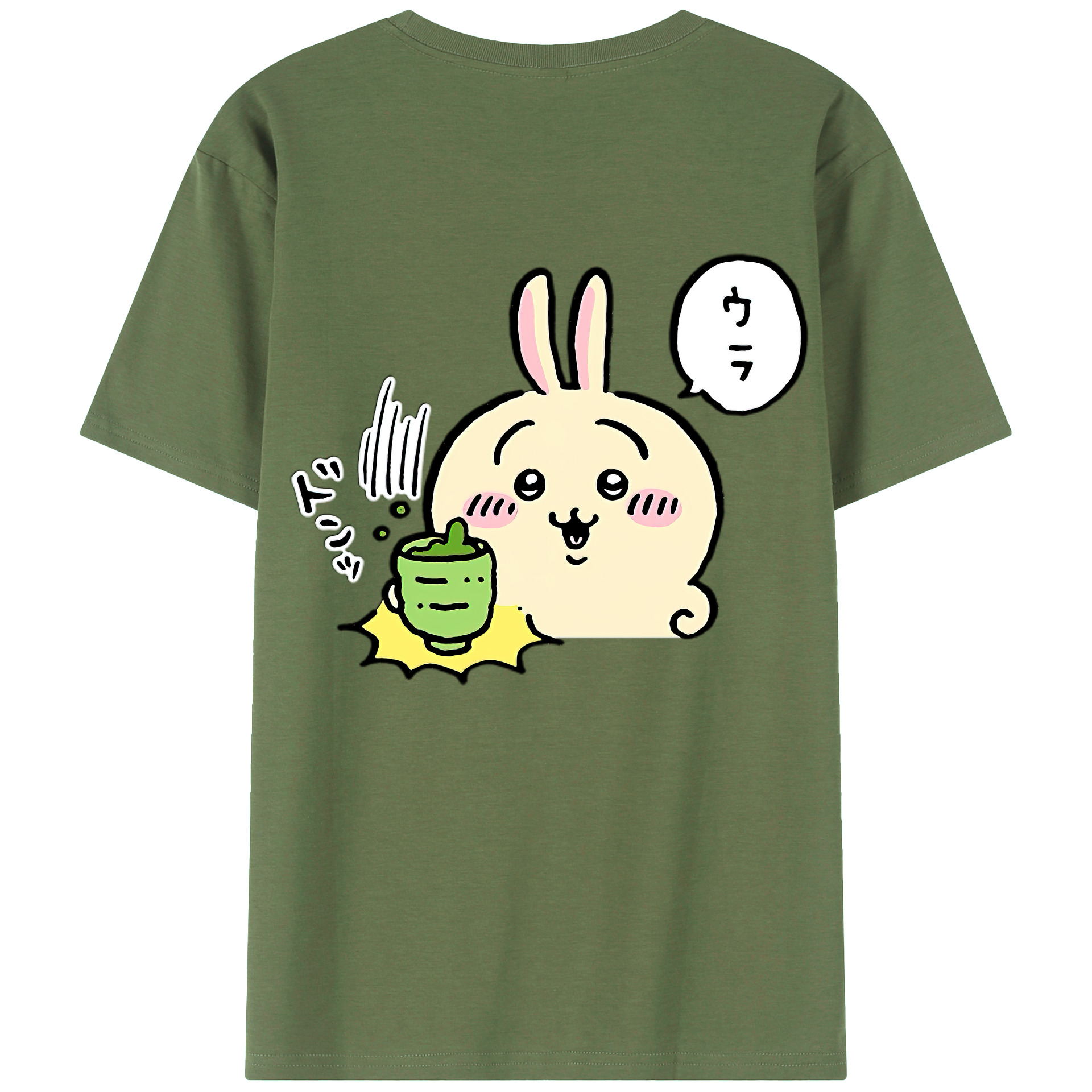 （画像用） ちいかわ うさぎ Chii-kawa usagi 綿100％ メンズ半袖Tシャツ（バックプリント） 通気性